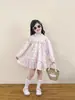 Primavera 2026 Nuevo Estilo Coreano Ropa Infantil Niñas Cuello Alto Volantes Cuadrado Floral Grabado Vestido