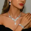 Joyería de Boda Más Vendida Collar Pendientes Pulsera Juego de Joyas Lujoso Strass Set Nupcial Cadena