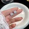 Pendientes de Plata de Ley s925 Fangxing con Diamante Cuadrado Super Brillante para Mujer, Diseño de Nicho, Lujo Ligero, Versátiles, de Alta Gama, Elegantes Accesorios para Orejas