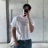 ASCLO&QIAO Camiseta Retrô Tencel Algodão Estampa de Letras Manga Curta Verão Nova Gola Redonda Vintage Top