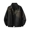 Chaqueta Retro de Trabajo Color Sólido con Decoración de Cremallera Nueva Versátil para Primavera y Otoño Cuello Americano Casual de Calle Ropa Exterior para Hombre