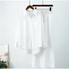 Enviado 2026 Transfronterizo Casual Europeo y Americano Color Sólido Conjunto Talla Grande Ropa para Mujer Imitación Lino Pantalones de Pierna Ancha Conjunto de Dos Piezas Mujer