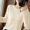 Suéter de tricô de fio de algodão transfronteiriço para mulheres, gola redonda larga 2025, peça básica plus size, bainha enrolada feminina, blusa suéter solta de outono