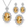 Transmisión en Vivo Más Vendido Conjunto de Joyas de Piedras Preciosas Rojas y Azules Color Huevo de Paloma, Popular Collar de Cristal de Lujo, Aretes y Anillo para Mujeres en Europa y América