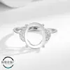 Anillo Popular para Mujer con Forma de Hoja Base Abierta de Cobre para Montar Joyería DIY Incrustado Oval 10*12 Cabujón Plata Imitación S925