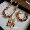 Pendientes, collar y pulsera con cadena cuadrada de leopardo, estilo vintage, con cadena de clavícula y eslabones, joyería de nicho para mujer
