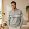 Suéter de tricô masculino popular transfronteiriço, moderno, com retalhos, meio zíper e gola alta. Disponível em cinza escuro, off-white e cáqui