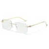 Gafas de sol sin montura con incrustaciones de diamantes y montura de metal, forma cuadrada, diseño transfronterizo personalizado con Ins para hombre, 2026