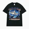 Camiseta de algodón para niños con estampado de tiburón, estampado de personajes de dibujos animados, estilo europeo y americano de verano, manga corta, letras