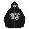 2026 Transfronterizo Nuevo Estilo Americano Hip-Hop Tendencia Nacional Sudadera con Cremallera Estampada Marca de Moda Versátil Sudadera con Capucha para Pareja