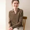 Novo Estilo de Outono Suéter de Caxemira com Gola Polo Feminino Caxemira de Cabra Amiga da Pele Gola Lapela Solto Casual Malha Camada Base Suéter