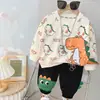 Coreano Nuevo Primavera Manga Larga Dibujos Animados Estampado Animal Dos Piezas Conjunto Bebé Hombres y Mujeres Elegante Moda Traje Deportivo Tendencia