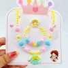 Joyería de collar de perlas de colores para niños, conjunto de pulsera de cuentas para niñas, diadema de dibujos animados, pendientes, accesorios para niñas princesas