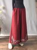 Estilo Nuevo Primavera y Verano Holgado Estilo Chino Retro Cintura Elástica Pantalones Holgados de Algodón y Lino con Bordado Pesado Pantalones de Pierna Ancha para Mujer