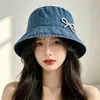 Sombrero de Pescador de Mezclilla Retro, Estilo Coreano, Elegante Sombrero para Mujer con Lazo de Perlas, Ala Profunda, Hace que la Cara se Vea Más Pequeña, Sombrero de Protección Solar Diario