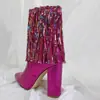 Botas Curtas Femininas Brilhantes Moda Feminina Botas Curtas Zíper Lateral Franja Salto Alto Fino Apontado Novo 2023 Adulto