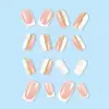 Unhas Postiças Brilhantes Francesas com Borda Branca Transfronteiriças Manicure Simples de Comprimento Médio Estilo Europeu e Americano Unhas Postiças Quadradas Europeias