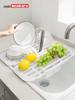 Imakara pia da cozinha ralo rack branco simples pia doméstica tigela retrátil e prato controle de água rack de armazenamento