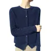 Mezcla de Lana 2025 Otoño e Invierno Nuevo para Mujer Cuello Redondo Trenza Pequeña Corte Ajustado Versátil Chaqueta Cardigan de Punto Camiseta Base