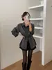 Ins estilo coreano otoño nuevo retro chic nicho correa cruzada falso dos piezas moderno versátil camisa top para mujer
