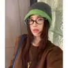 Gorro de Punto con Bloques de Color Estilo Coreano para Mujer, Otoño e Invierno, Estilo Perezoso Retro Cortavientos, Gorro de Punto Cálido Neutro, Decoración