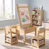 Mesas y sillas de madera para preescolar, escritorios de estudio de madera para niños con estanterías, juegos de mesa y silla para bebés y niños