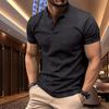 Polo de Verano 2025 para Hombre Europeo y Americano con Cuello Henley, Camiseta con Botones Deportiva de Color Puro Casual de Manga Corta de Secado Rápido para Hombre