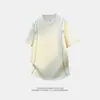 Algodón Puro Nuevo Verano Hombres Moderno Holgado Marca de Moda Estudiante Camiseta de Manga Corta Top con Mangas de Tres Cuartos y Cuello Redondo