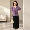 Elegante vestido de manga corta para madres, nuevo estilo de verano, diseño noble, vestido midi de dos piezas simulado, vestido para mujeres de mediana edad