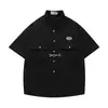 Nova Marca de Moda Camisa de Manga Curta Retrô com Padrão de Waffle Masculina Verão Street Style Americano College Camisa Versátil para Casal