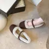 Zapatos de Algodón con Terciopelo Flocado 2026 Plus Zapatos Mary Jane Zapatos Peludos para Mujer Correa Única Estilo Nuevo Color Sólido Invierno Cálido Punta Cuadrada
