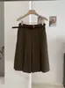 KEKEZOON Falda plisada de lana con cinturón para mujer, invierno, cintura alta, adelgazante, versátil, línea A, midi, moderna 9275