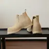 Botines Chelsea Retro con Plataforma Interior para Mujer Primavera Nueva Piel Nobuck Caña Gruesa Botines Cortos Botas de Suela Gruesa para Mujer