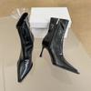 Botines de Tacón Alto 2024 Otoño e Invierno Nuevos Europeos y Americanos Versátiles Punta Afilada Charol Retro Botines Ajustados Stiletto Marrones
