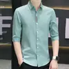 Camisa de Manga Corta de Seda de Hielo para Hombre, Camiseta Fina de Verano, Color Sólido, Manga de Cinco Puntas, Holgada, con Caída, Casual, Camisa de Manga Media