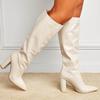 Botas de Invierno con Tacones Ultra-Altos 2025 Nuevo Comercio Exterior Transfronterizo Slip-On Europeo y Americano Punta Fina Tacón Grueso Botas Largas Botas Altas hasta la Rodilla para Mujer