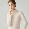 Camisa base feminina de outono e inverno com gola alta e barra franzida para comércio exterior transfronteiriço, top estiloso de manga longa slim fit, suéter premium