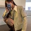 Jaqueta Estilo Chanel Vintage Retro Primavera e Outono Gola Polo 2025 Nova Jaqueta Curta Top Elegante Curto de Tweed Europeu e Americano