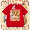 Camiseta Infantil Divertida con Estampado de Perro con Cuchillo y Escudo Ropa de Manga Corta para Niños Perro con Cuchillo y Escudo Camiseta de Media Manga 100% Algodón para Niños y Niñas