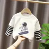 Camiseta de Manga Larga 100% Algodón para Niño 2025 Primavera y Otoño Nueva Camiseta Falsa de Dos Piezas Cosida para Bebé Niño Top Casual