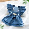 Vestido de Mezclilla para Perro Gato de Primavera y Verano Falda de Tirantes con Manga de Murciélago Teddy Oso Amargo Gato Muñeco Ropa para Mascotas Perro Gato
