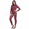 Body Estampado de Esqueleto Europeu e Americano para Halloween Feminino Manga Longa Slim Fit Collant Fantasia para Baile de Máscaras Performance de Palco