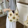 Bolso de Paja de Hombro Único Tejido con Ganchillo de Flor de Girasol Hueca Nuevo Primavera/Verano Transfronterizo para Mujer