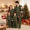 Nuevo conjunto de pijama casual de moda a cuadros con solapa y manga larga, estilo navideño europeo y americano transfronterizo, para familia padre-hijo 2634