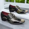 Zapatos de vestir de cuero para hombre al por mayor transfronterizos, mocasines de punta con bloques de color y patrón de cocodrilo, zapatos formales de moda con punta de acero para hombre