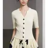 [Pedido Ed] Cardigan de Punto para Mujer de Verano, Estilo Nuevo, Manga Tres Cuartos, Rayas Blancas, Manga Corta, 25, Ligero y Ajustado, Versátil