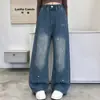Calça Infantil Primavera Outono 2026 Nova Estilosa Crianças Maiores Jeans Estilo Coreano Perna Reta Solta Calça Infantil de Perna Larga Bordada