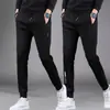 Pantalones casuales gruesos para hombre de primavera y otoño, joggers deportivos holgados de cintura alta de corte slim versátiles con cremallera y perneras rectas
