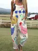 (Botón de Día) Ropa de mujer transfronteriza, Amazon, estilo europeo y americano, overol de verano con botones estampado digital 3D, pantalones de tirantes casuales