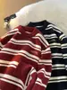 Nuevo suéter de rayas retro para pareja transfronteriza, estilo suelto y relajado para hombre, top de punto de cuello redondo, con bloques de color, suave y cómodo, moderno